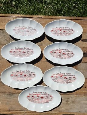 Lot of 7 Vintage National Silver Nagoya Japan Ice Cream Parlor Ceramic Sundae...